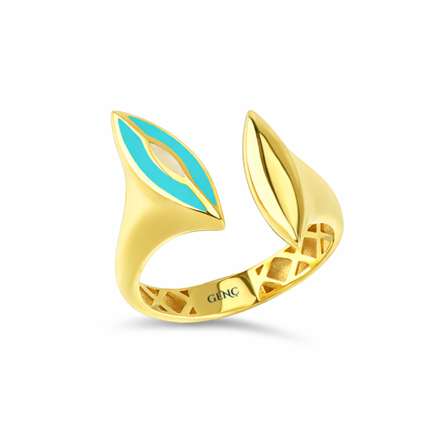 Turkuaz-Sedef Mineli Altın Yüzük