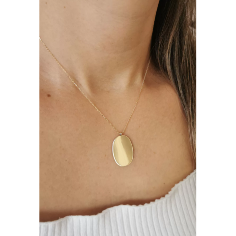 Oval Altın Plaka Kolya