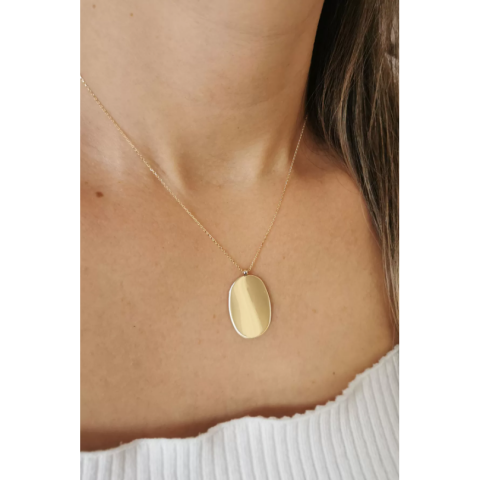 Oval Altın Plaka Kolya