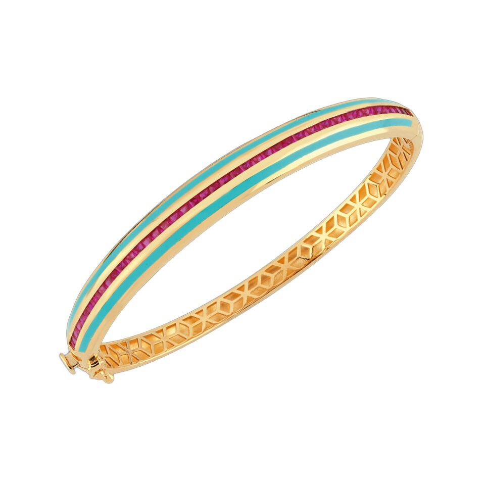 Altın Turkuaz Mineli Magenta Taşlı Kelepçe