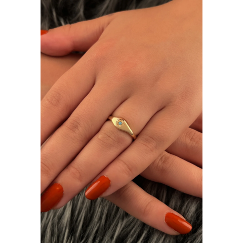 Altın Firuze Taş Detaylı Yıldız Desenli Yüzük