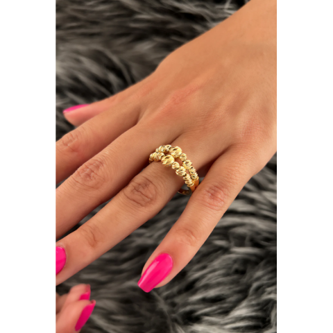 Altın Çift Sıra Süzme Dorika Toplu Yüzük