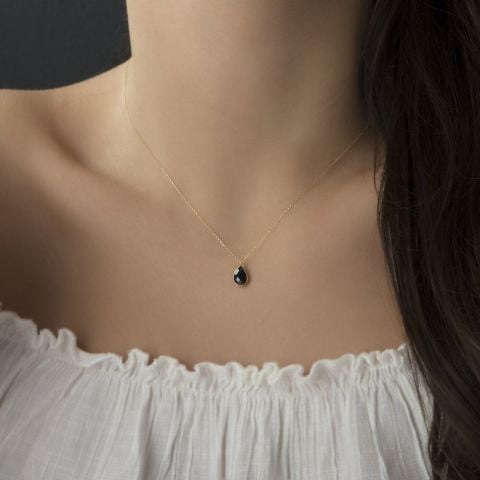 Altın Damla Kolye Siyah