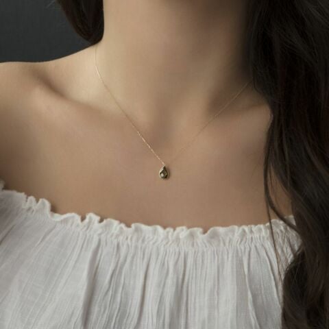 Altın Damla Kolye Haki Yeşil