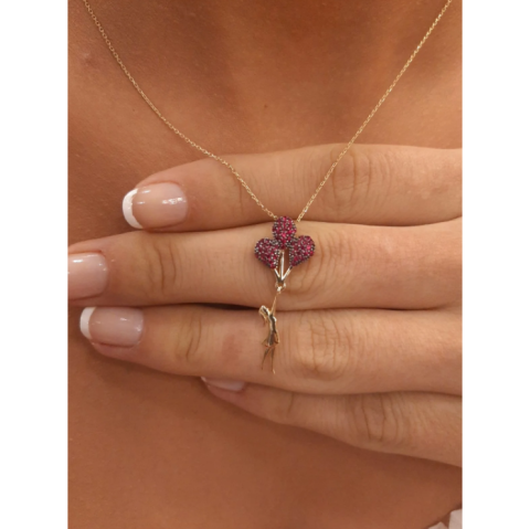 Altın Balonlu Kız Kırmızı Renk Kolye