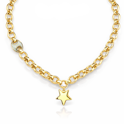 Eterna Sedef Mineli Yıldız Altın Kolye