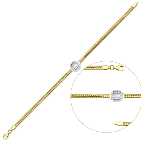 Altın Baget Taşlı İtalyan Bileklik