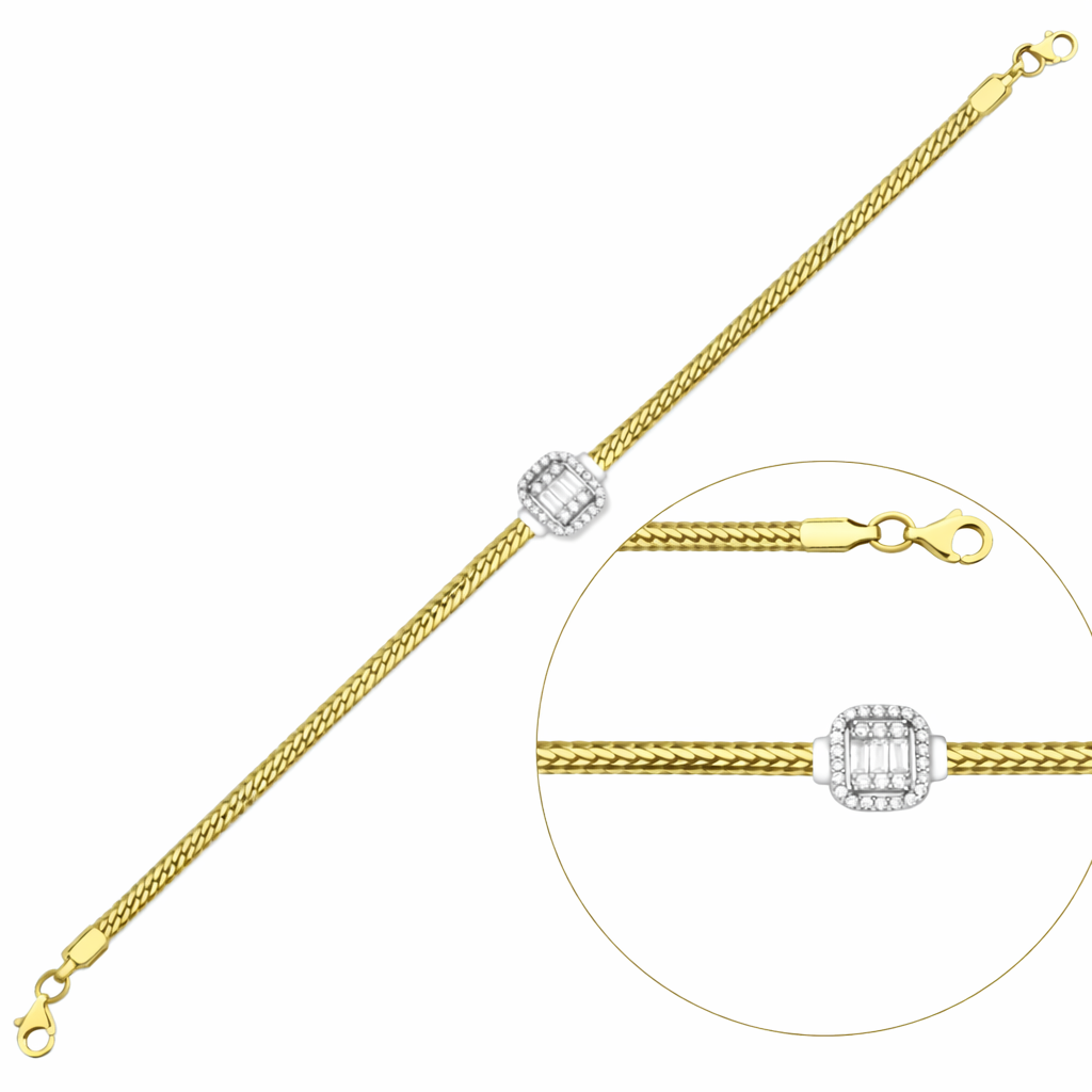 Altın Baget Taşlı İtalyan Bileklik