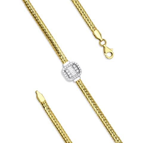 Altın Baget Taşlı İtalyan Bileklik