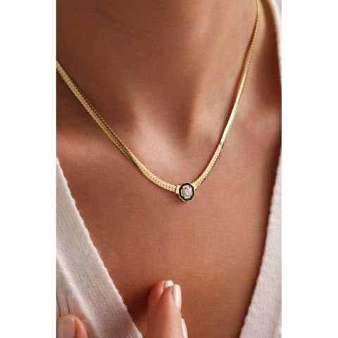 Altın Tektaş Detaylı Balıksırtı Zincir