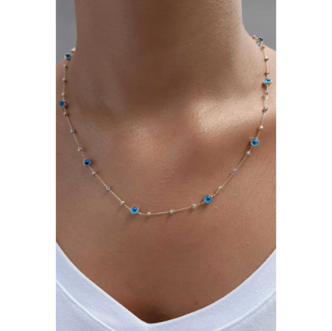 Altın Nazar Boncuklu Dorikalı Kolye