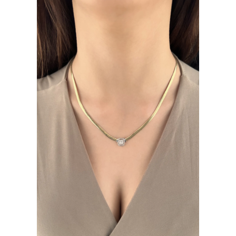 Altın Baget Detaylı İtalyan Kolye