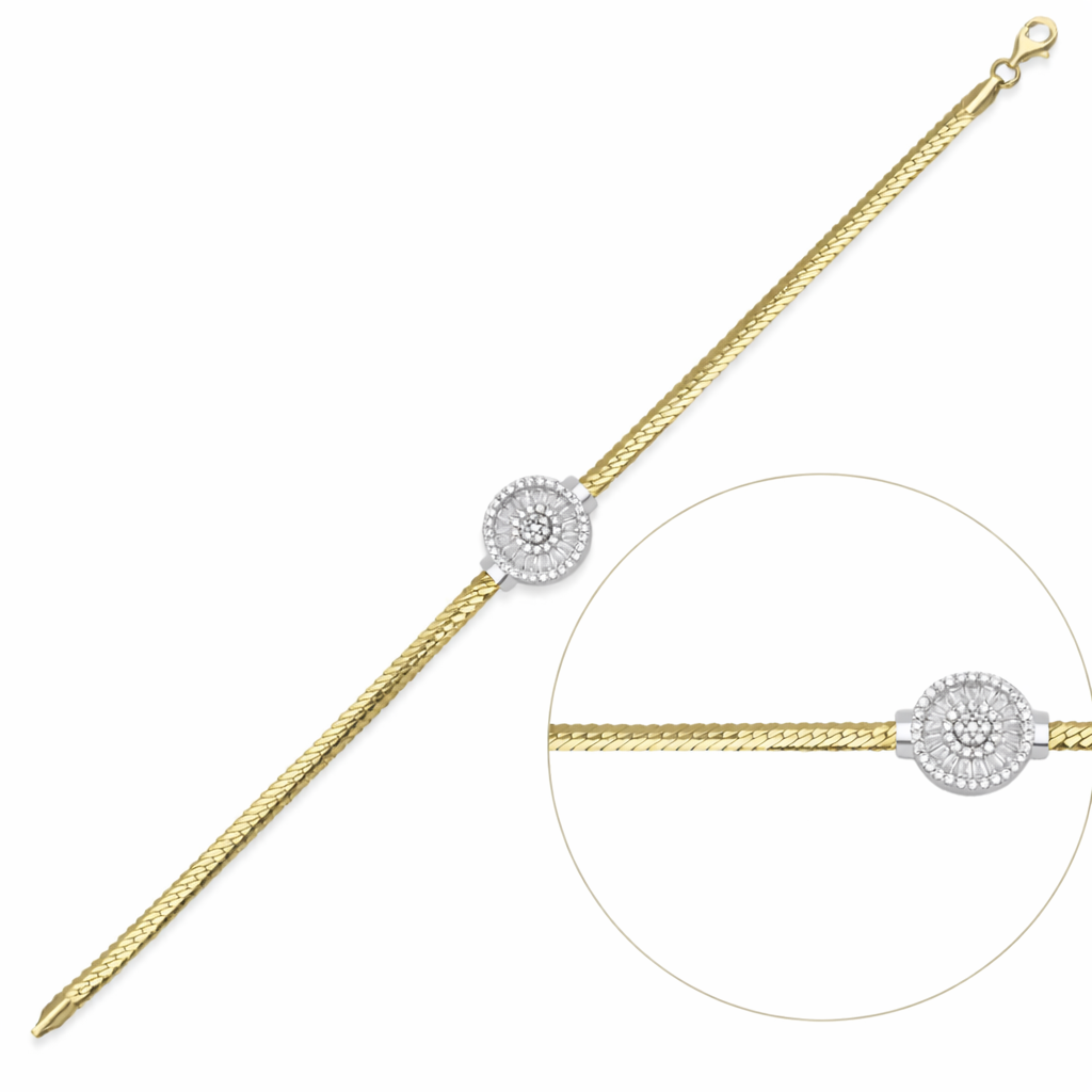 Altın Yuvarlak Baget Taşlı İtalyan Bileklik