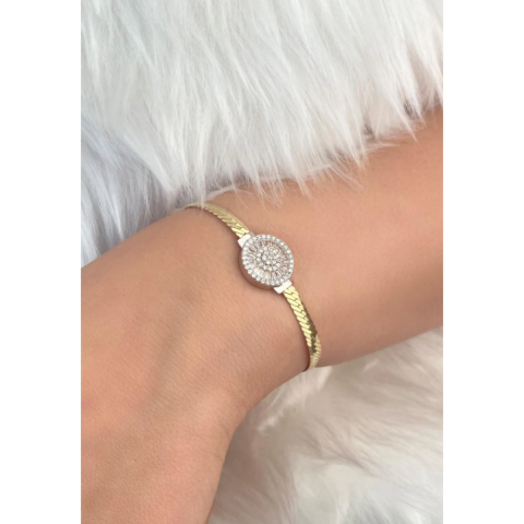 Altın Yuvarlak Baget Taşlı İtalyan Bileklik