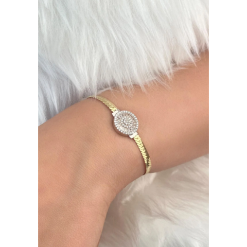 Altın Yuvarlak Baget Taşlı İtalyan Bileklik