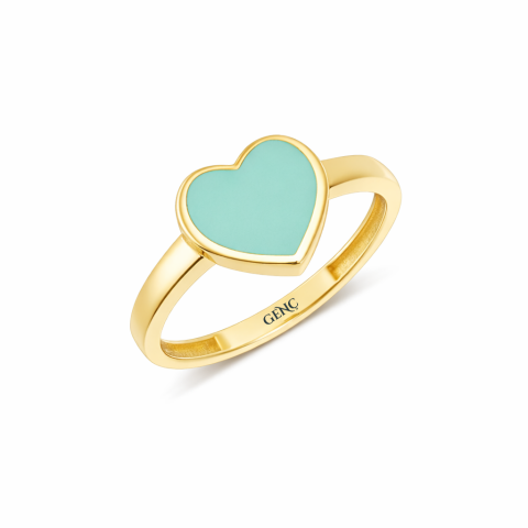 Turkuaz Kalpli Altın Yüzük