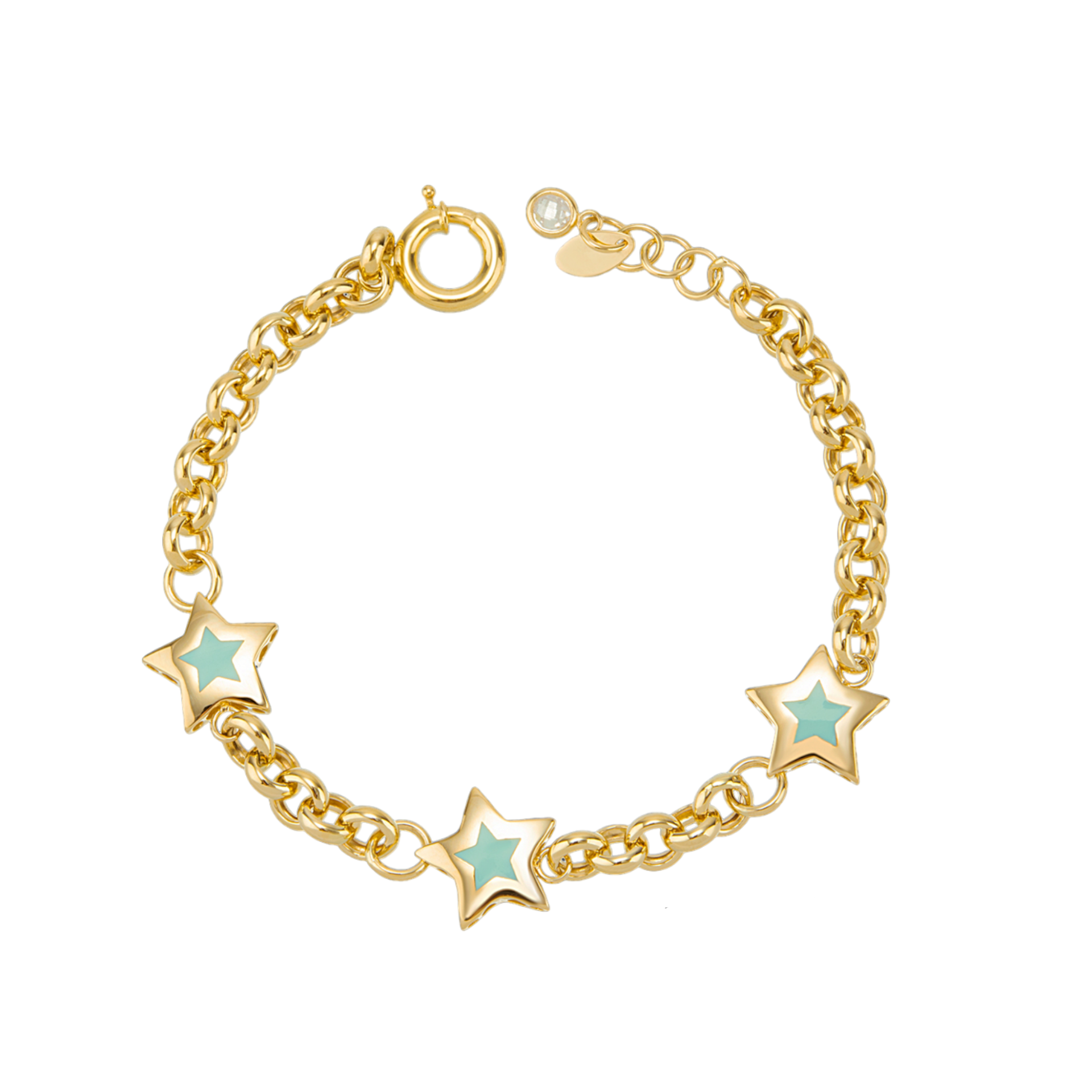 Turkuaz Detaylı Yıldız Altın Bileklik
