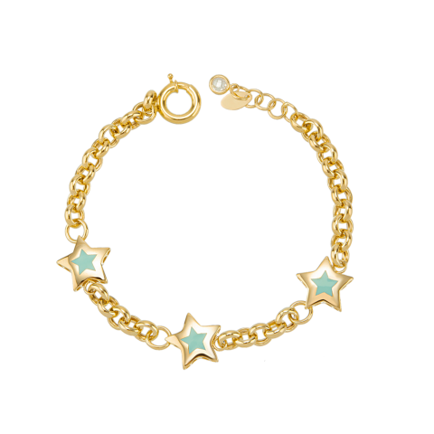 Turkuaz Detaylı Yıldız Altın Bileklik