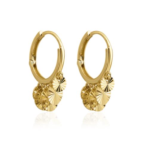 Altın Kalemli Yuvarlak Beş Pullu Küpe