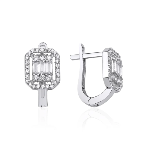 Beyaz Altın Baget Taşlı Küpe