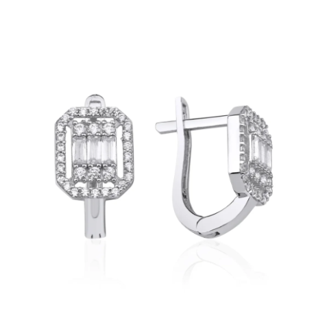 Beyaz Altın Baget Taşlı Küpe