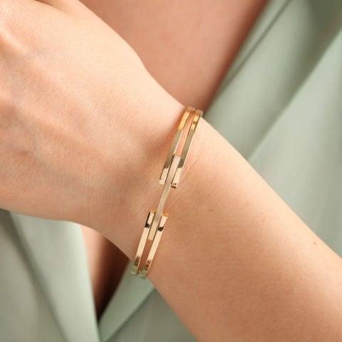 Altın Kaburga Kelepçe Çift Kol Tek Sıra