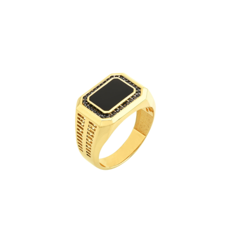 Oniks Taşlı Erkek Altın Yüzük