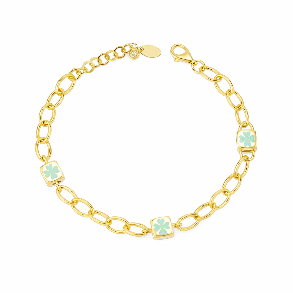 Turkuaz Mineli Yonca Altın Bileklik