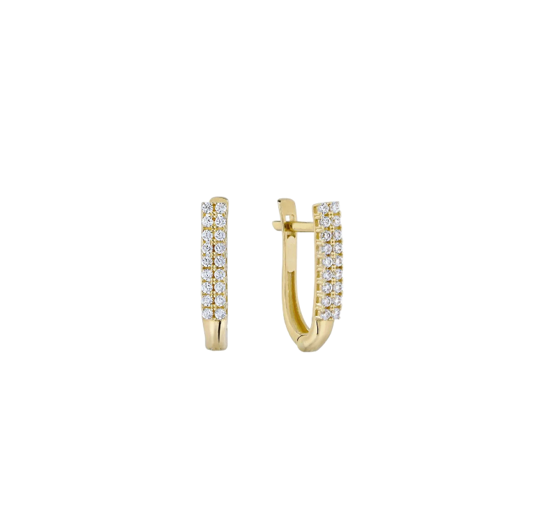 Altın Çift Sıra Taşlı Küpe