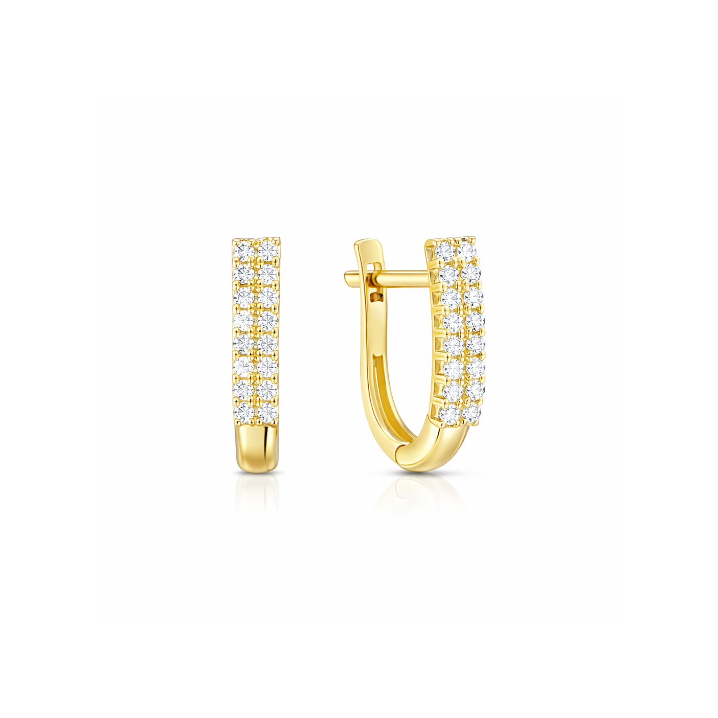 Altın Çift Sıra Taşlı Küpe