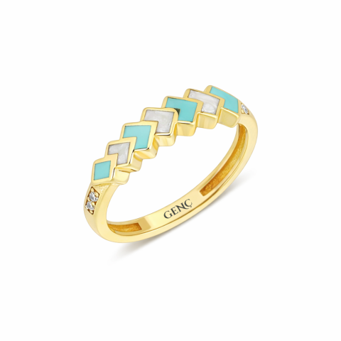 Turkuaz-Sedef Altın Yüzük