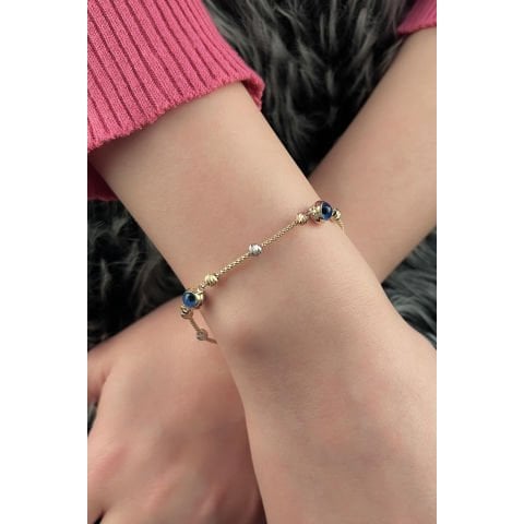 Altın Nazar Boncuklu Tilki Kuyruğu Bileklik