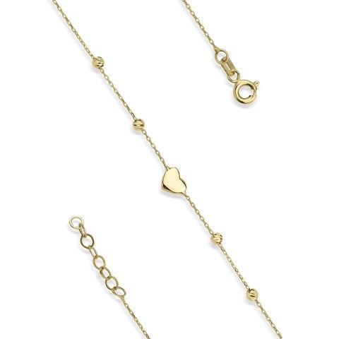 Altın Dorika Top Detaylı Kalpli Bileklik