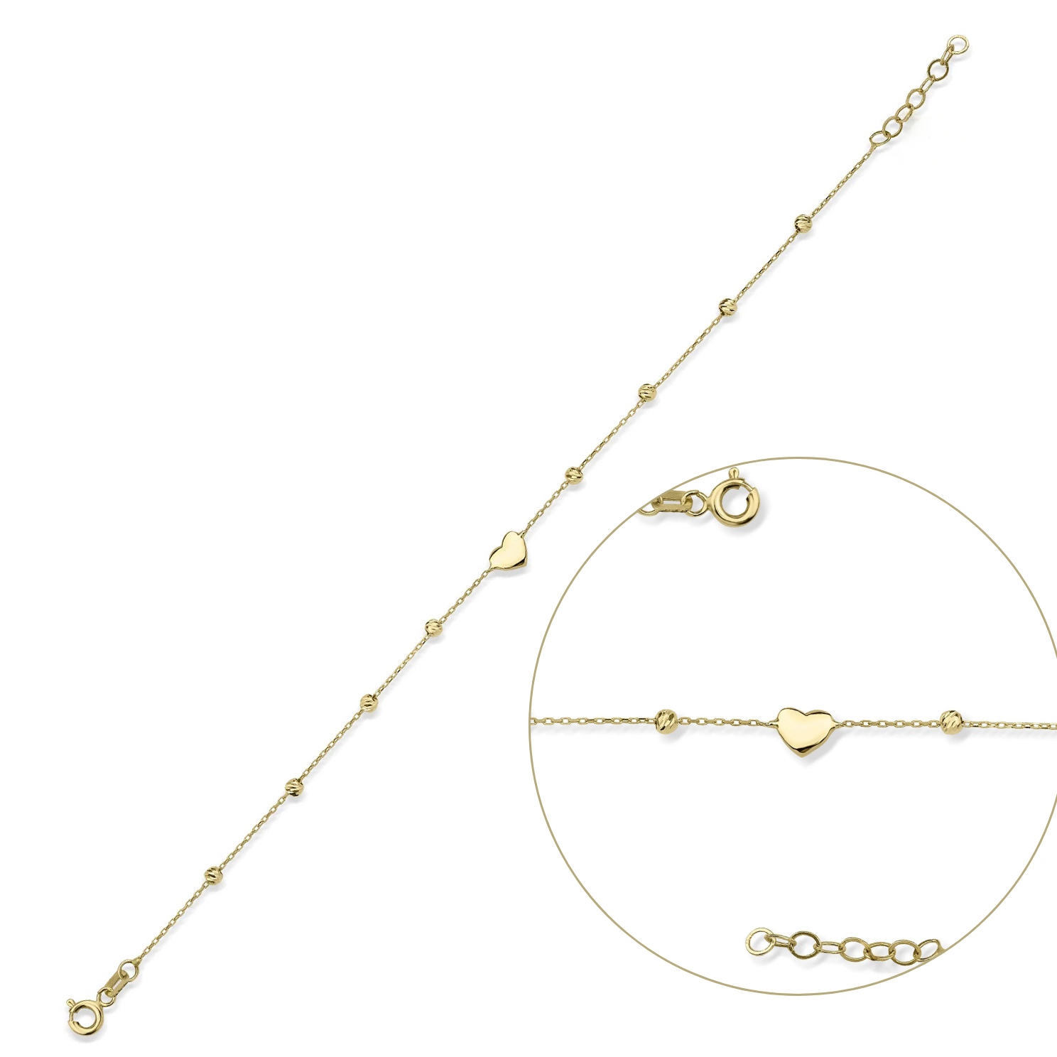 Altın Dorika Top Detaylı Kalpli Bileklik