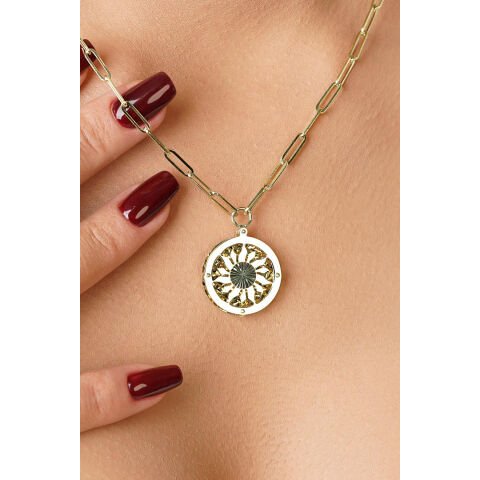 Altın Ataç Zincirli Güneş Kolye