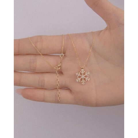 Altın Taşlı Kar Tanesi Kolye