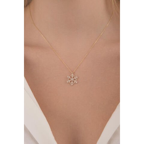 Altın Taşlı Kar Tanesi Kolye