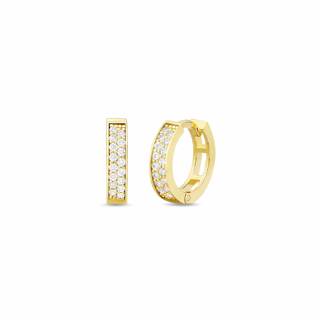 Altın Çift Sıra Taşlı Halka Küpe