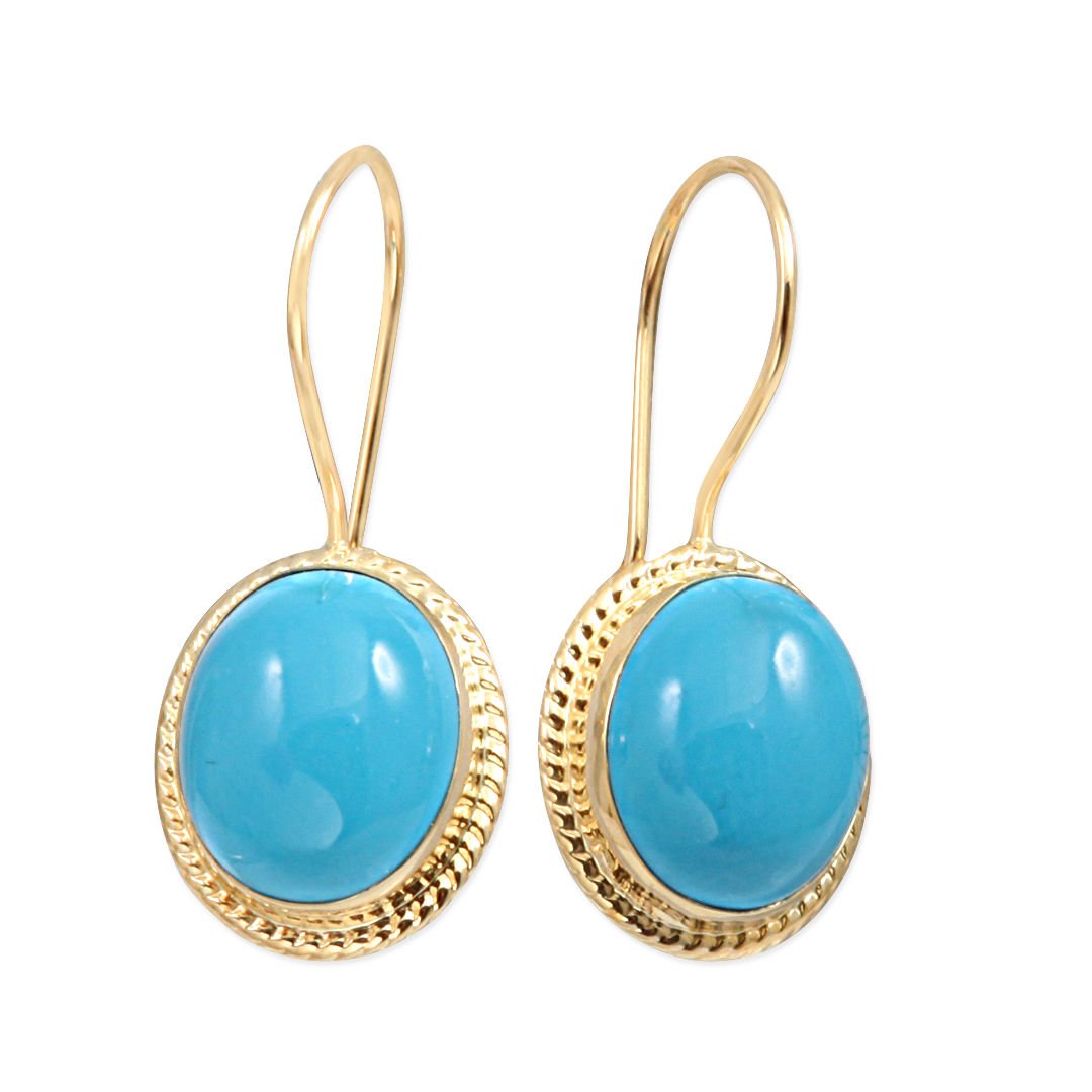 Orta Boy Firuze Taşlı Altın Nostalji Küpe