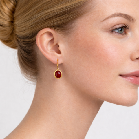 Altın Akik Taşlı Nostalji Küpe