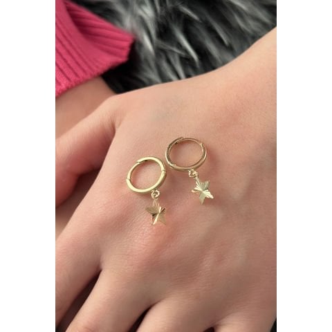 Altın Sallantılı Işıltılı Yıldız Küpe