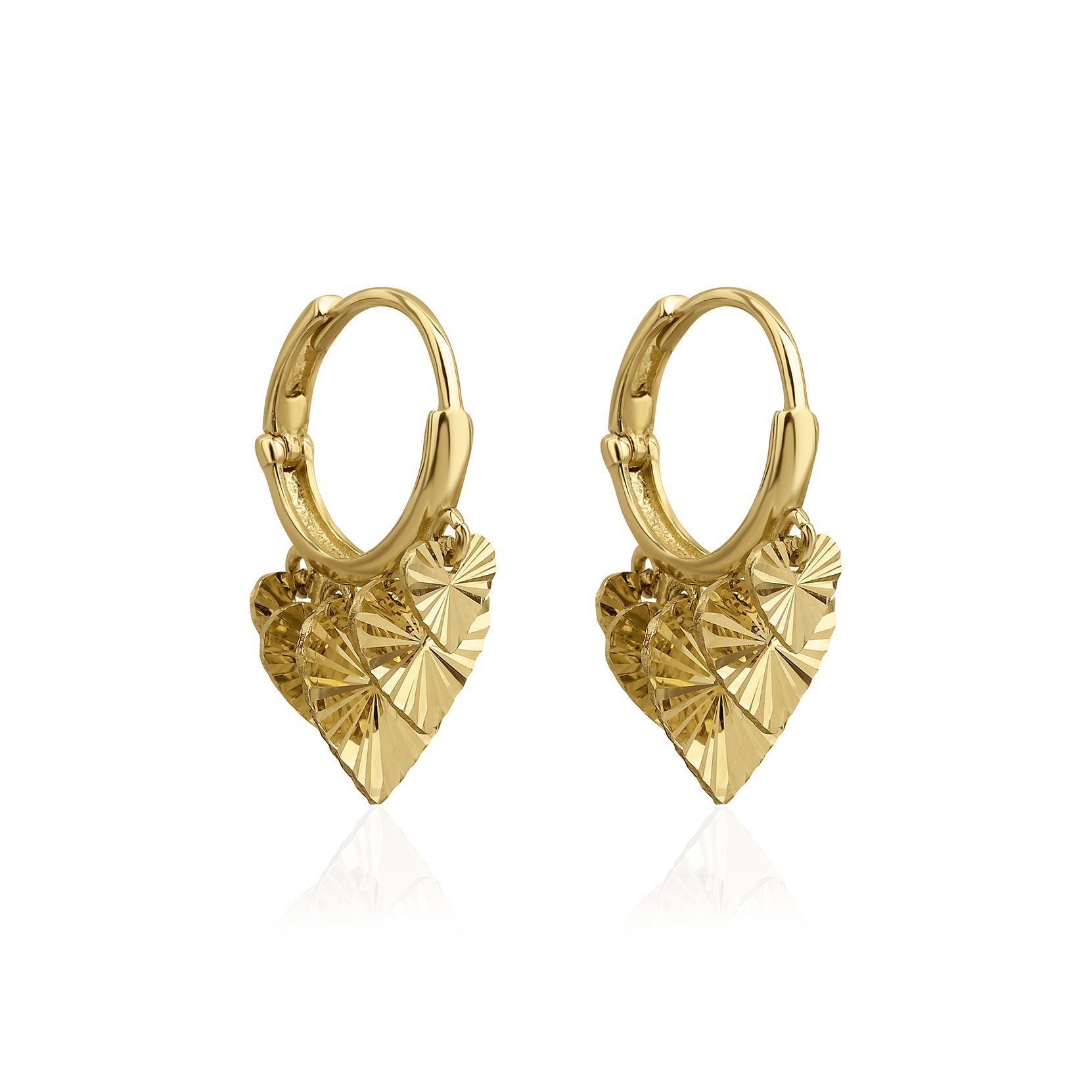 Altın Sallantılı Işıltılı Kalp Küpe
