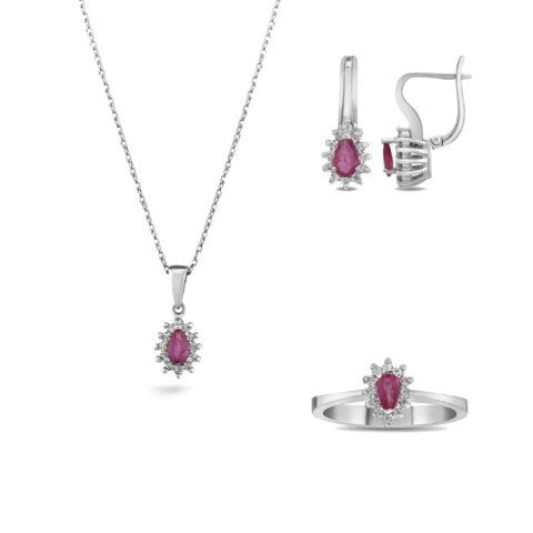 0.36 Karat Pırlanta ve 0.96 Karat Yakut Taşlı Mini Set