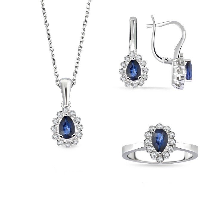 0.52 Toplam Karat Pırlantalı Safir Taşlı Mini Set