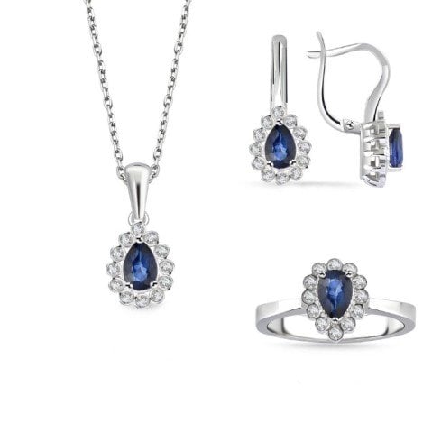 0.52 Toplam Karat Pırlantalı Safir Taşlı Mini Set