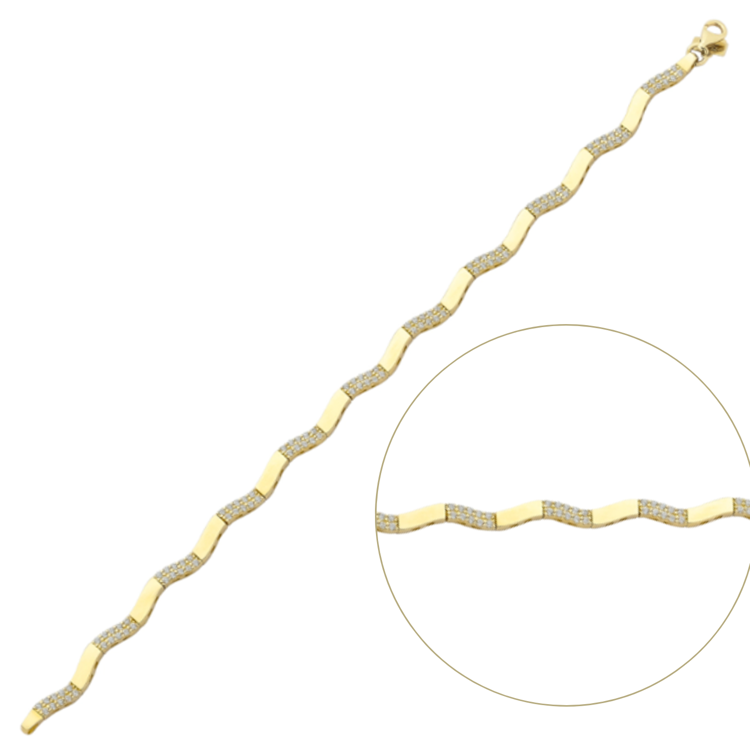 Altın Taşlı Dalgalı Bileklik