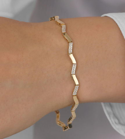 Altın Taşlı Dalgalı Bileklik