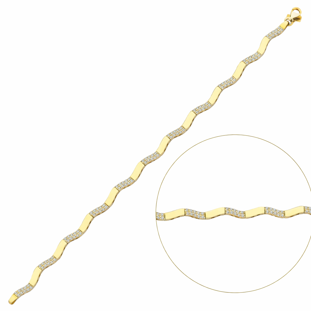 Altın Taşlı Dalgalı Bileklik