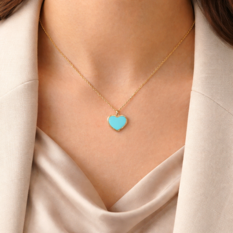 Altın Turkuaz Mineli Kolye