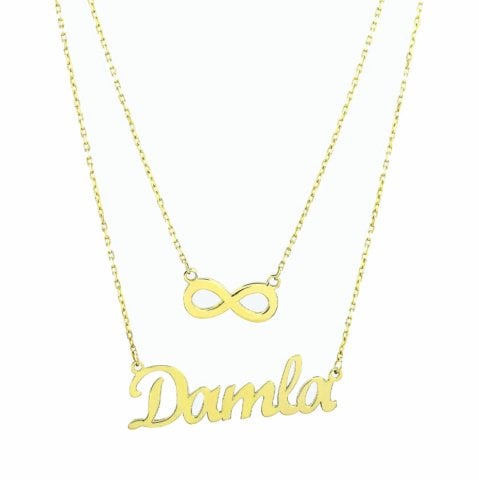 Aktın Çift Zincir İsim Kolye